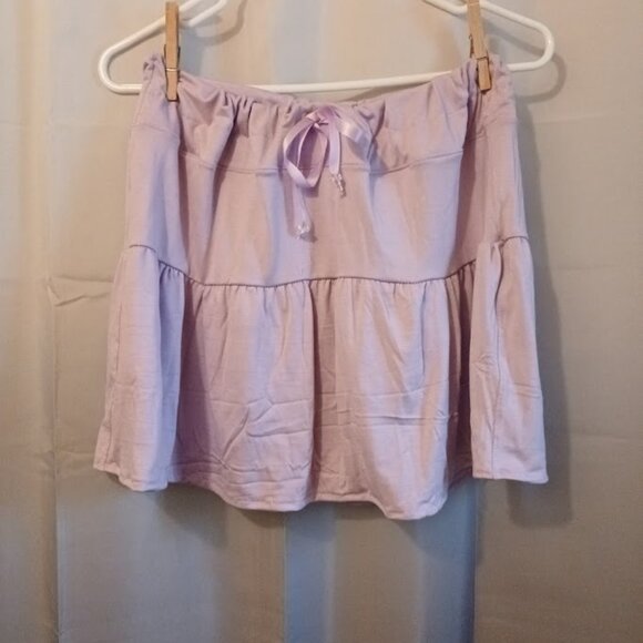 New Tiered Mini Skirt M 8/10 Lavender Drawstring waist Ribbon and beads Stretch - Picture 3 of 7